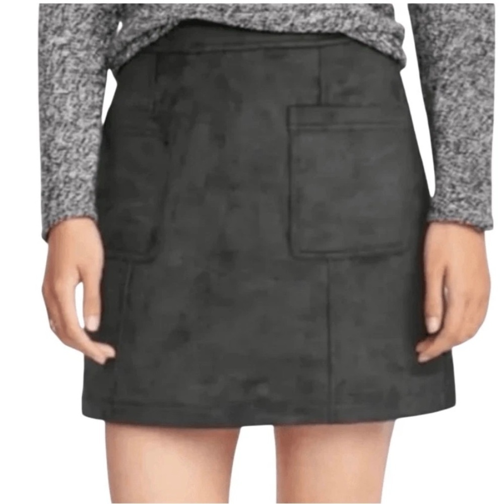 Old Navy Womens Black Jack Faux Suede A-Line Mini Skirt Patch Pockets Sz12